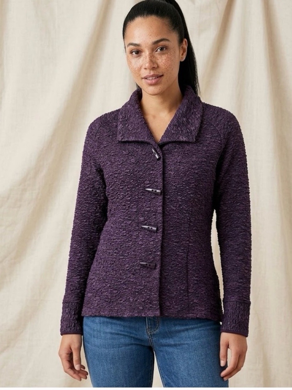 Samuel Dong Purple Textured Toggle Jacket - Size Small